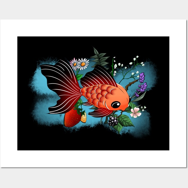 Goldfish and Flower Wall Art by piefanart